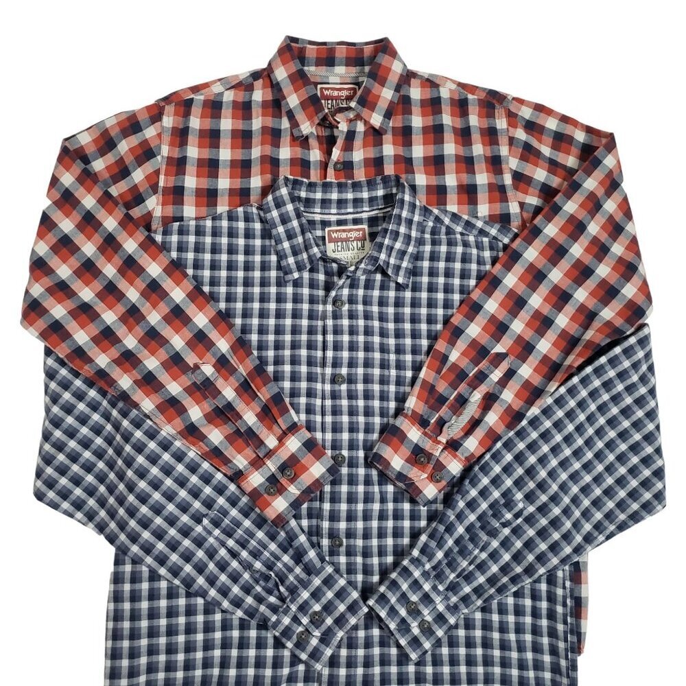 Lot of 2 Wrangler Button Up Plaid Shirts Western Workwear Preppy Cotton Mens S‎
